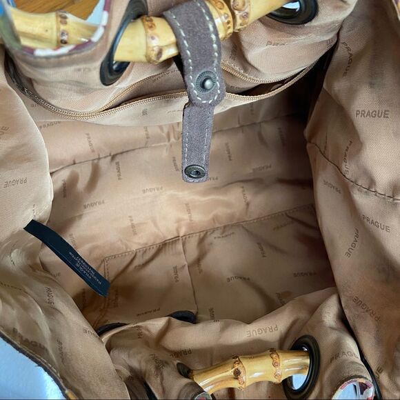 Prague Brown Suede Floral Bamboo handle Purse - Picture 5 of 5